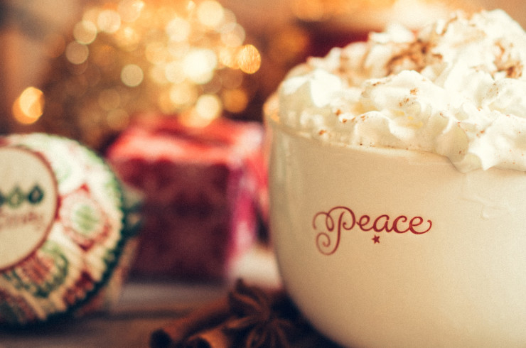 Peace mug with hot cocoa